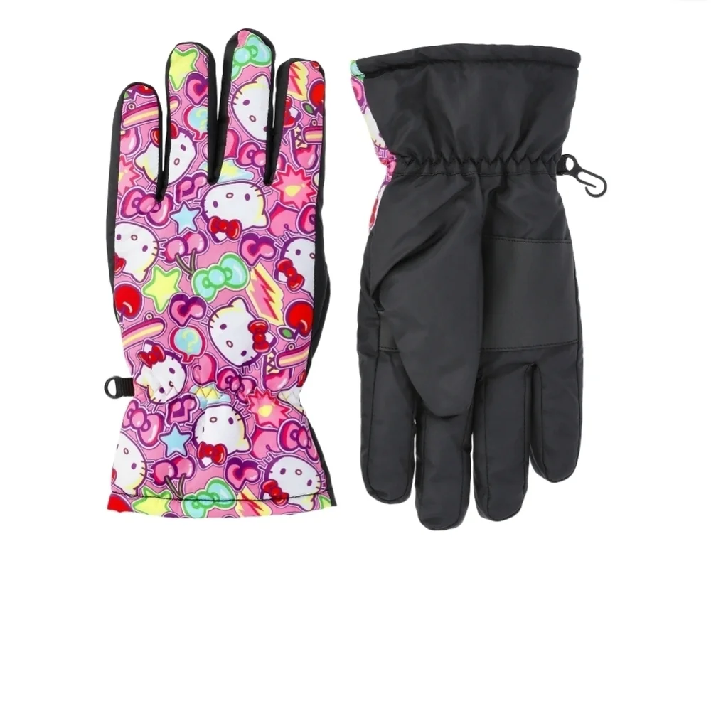 L/XL Girls Hello Kitty Ski Gloves Young Kids  Multicolor Pink Design Winter New